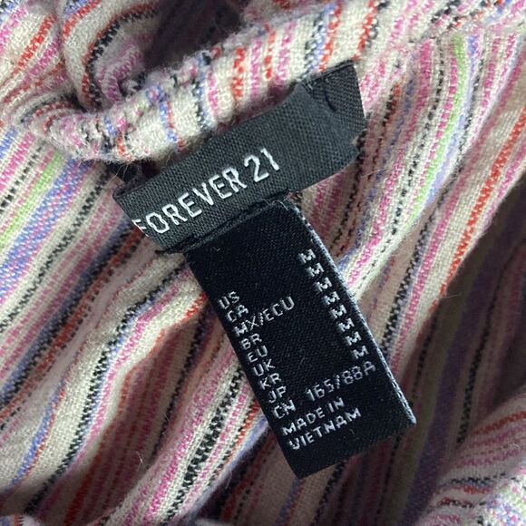 Forever 21 Striped One Shoulder Linen Blend Tiered Pink Striped Mini Dress M - Picture 6 of 8